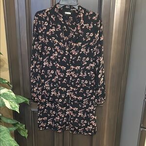 Reformation Black Floral Print Bishop Sleeve Shirt Dress